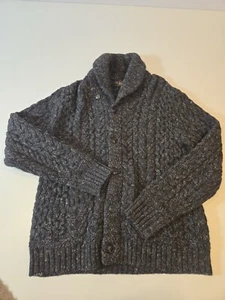 Cárdigan RRL Ralph Lauren grueso jaspeado tejido Aran gris para hombre grande nuevo sin etiquetas - Imagen 1 de 10