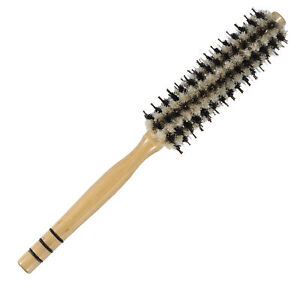 Nylon Bristle Round Curling Hair Twill Comb Wood Handle Beige 6 Row