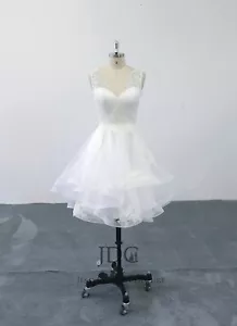 Knielang Rüschen Spitze Brautkleid Hochzeitskleid Knöpfe 32-60 Maßanfertigung - Bild 1 von 8