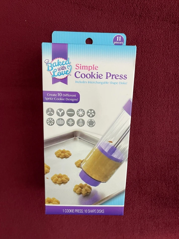 Baked With Love SIMPLE COOKIE PRESS w/ 10 DESIGNS Decorating Tool ** NEW ** - Image 1 of 1
