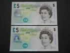 TWO 2004 QUEEN ELIZABETH UNCIRCULATED £5 NOTES CONSECUTIVE NUMBERS DUGGLEBY B398