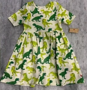 Pink Chicken STEPH T-Rex Dinosaur Dress Colorful Green Organic Girl’s SZ 10 NEW - Picture 1 of 13