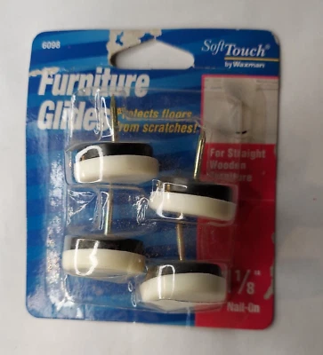 Paquete de 4 deslizadores para muebles de 1-1/8" clavos Waxman blanco redondo deslizante suave Foto 1 de 4