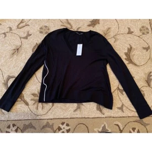 NWT PROENZA SCHOULER $595 Black V-Neck Sweater with White Detailing Size S - Picture 1 of 1