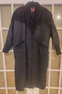 Vintage Maurices Leather Trench Coat Women's XL-Black Paisley Shoulders Western - Picture 1 of 13