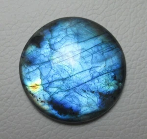 Natural Blue Labradorite Cabochon Round 65.70 Ct Loose Flat back Gemstone H1944 - Picture 1 of 6