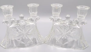 Pair Anchor Hocking Early American PresCut EAPC Dbl Taper Candle Holders Crack - Picture 1 of 24