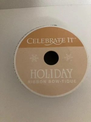 Michael's Celebrate It - Holiday Ribbon - Silver with Design - Wired - 1.5" - - Image 1 of 2