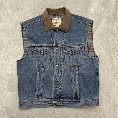 复古牧马人外套西部牛仔背心男式 M 法兰绒衬里皮革 — 第 1/4 张图片