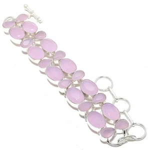 Bracciale in argento sterling 925 fatto a mano con pietre preziose di calcedo... - Foto 1 di 5