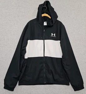 Under Armour Womens Sportstyle Windbreaker Jacket Hooded Full Zip Sz XL Black - Picture 1 of 10