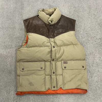 Chaleco Polo Ralph Lauren De Colección Para Hombres Grande Western Puffer Cuero Yugo A Presión Foto 1 de 4
