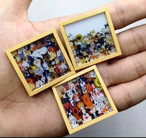 Miniature Dollhouse Wall Artwork 3 Animal Print Set 1/12th Scale - Picture 1 of 1