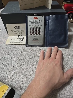 Antigua máquina calculadora Wizard con estuche manual instrucciones de recepción sin bolígrafo Foto 1 de 4