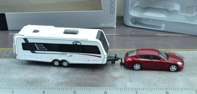 Remolque de viaje Schuco Porsche Panamera con autocaravana diecast 1:87 HO Foto 1 de 2