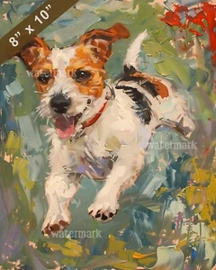 Jack Russell Terrier jumping painting 8x10 Print - Picture 1 of 1