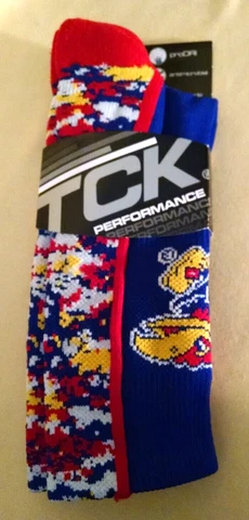 UNIVERSITY KANSAS SOCKS NEW KU JAYHAWKS TCK MEDIUM TWIN CITY KNITTING BLUE PIXEL Cover