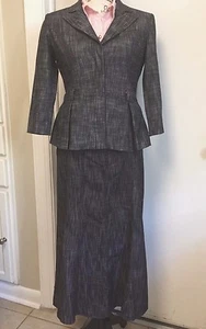 LARRY LEVINE Stretch Skirt Suit Blazer Black Flared Lined Sz Small 8 - Picture 1 of 8