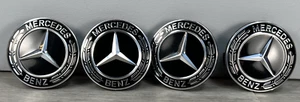 Mercedes Benz Black & Silver Wheel Center Caps 3" Set of 4 - Picture 1 of 5
