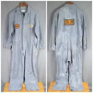Vintage 1960s Yellow Freight Herringbone Twill Work Coveralls American Denim 46 - Picture 1 of 15