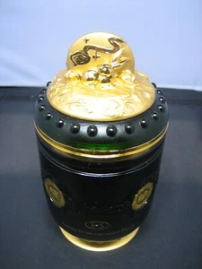 Chinese heavenly blessing heavy glass with gold metal lid jar / table decoration - Picture 1 of 13