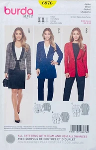 BURDA 6876 SIZES 8 10 12 14 16 18 MISSES JACKETS UC/FF - Picture 1 of 3
