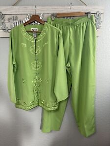 Maggie Sweet Size XL Jacket + Pant Set Fluorescent Green Lime Embroidered Accent