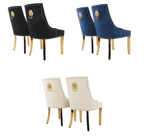Silla de terciopelo tapizada de lujo con acento de comedor patas de metal dorada hogar oficina - Imagen 1 de 22