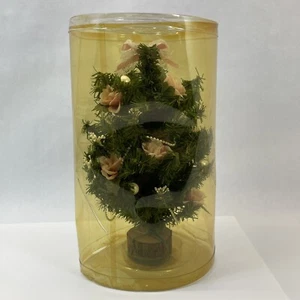 VINTAGE Mini Artificial Table Top Christmas Tree 11” Ornaments Pink Roses Pearls - Picture 1 of 8