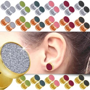 Fakeplug Piercing Tunnel Earrings Plug Glitter Gloss Women's Set Stainless Steel Jewelry - Picture 1 of 23