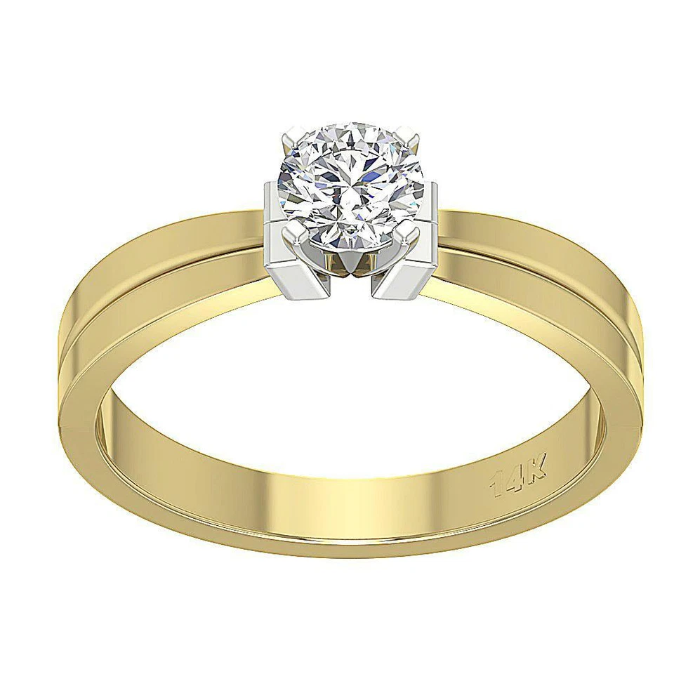 Solitaire Anniversary Natural Diamond Ring Set SI1 G 0.35 Carat 14K Yellow Gold - Image 1 of 4