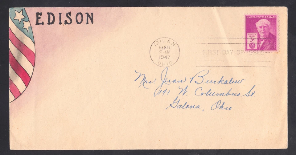 US Stamp #947 Edison on Herman Maul Handpainted First Day Cover VF - Image 1 of 1