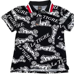 Le Tigre Dumont Polo Shirt Men L Black White Tiger Print Short Sleeve Casual - Picture 1 of 10