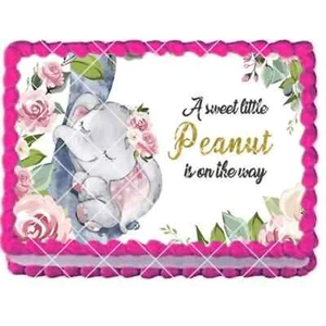 Little Peanut Elephant 1/4 Sheet Edible Cake Image Frosting Topper Baby Shower - Picture 1 of 1
