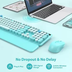 Wireless Keyboard and Mouse Combo Colorful Keyboard with Round Keycaps NEW!! - Picture 1 of 9