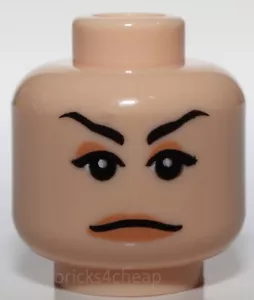 Lego Minifig Head Female with Peach Lips Stern Eyebrows White Pupils Irina - Picture 1 of 1