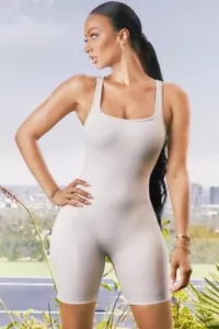 Oh Polly Women's Grey Clean Hit Unitard Jumpsuit Romper - US Size 10 L/XL - Picture 1 of 15