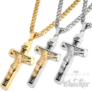Herren Kreuz-Anhänger aus Edelstahl silber gold Jesus Kreuz Halskette Geschenk - Bild 1 von 16