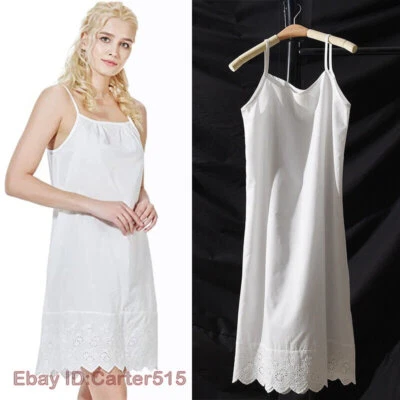 Women 100% Natural Cotton Full Slips Under Dress Cami Chemise Nighty Sleep Dress - Image 1 of 4