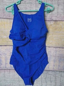 Denim & Co. Beach Twist V-Neck One-Piece With Ruching--Sapphire Blue Size Reg 12 - Picture 1 of 17
