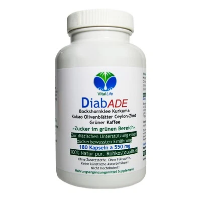 VITALLIFE DiabADE 180 Kapseln Blutzucker Balance Ohne Zusatzstoffe Natur pur. 26800-180