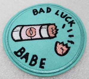 Bad Luck Babe Iron On Sew on Patch, Emblem Embroidered Badge for Jeans, Jacket - Picture 1 of 3