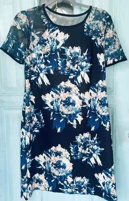 Темно-синий черный цветочный платье Sz6 Catherine Malandrino чистый верхний короткий рукав - Изображение 1 из 4