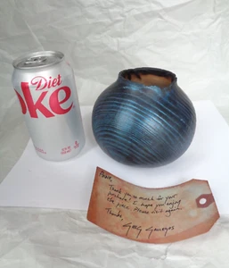 Artisan Greg Gallegos Woodturner Blue Wood Vessel Vase Bowl + Paper - Picture 1 of 7