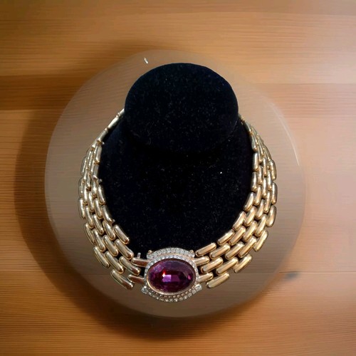 Vintage SIGNED GIVENCHY PARIS NEW YORK Diamond Paste Purple Rhinestone NECKLACE