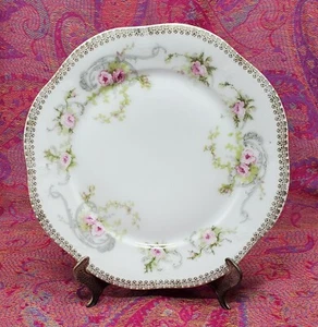 VTG Zeh Scherzer ZS & Co 7.5" Salad Plate w Pink Roses Gray Swag Mignon Bavaria  - Picture 1 of 3