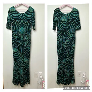 Cato Women’s Green Black Geometric Maxi Dress Short Sleeve Size Small Preowned - Picture 1 of 11