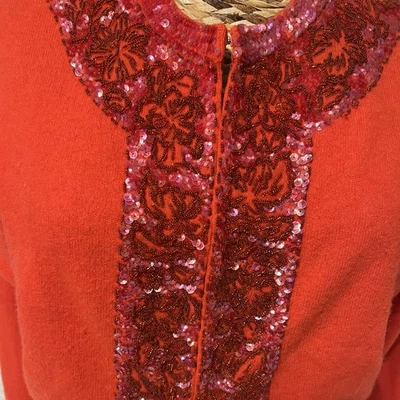 Red Sequin Beaded Vintage Cardigan  - Image 1 of 4