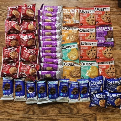 Lot Of 46 Quest Protein Choc Chip Blueberry Muffins Cookies Birthday Cake PB - Image 1 of 4