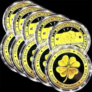 LOT X 5 LUCKY FOUR LEAF CLOVER 24K GOLD LAYERED COLORIZED COINS IN CAPSULE BU - Picture 1 of 7